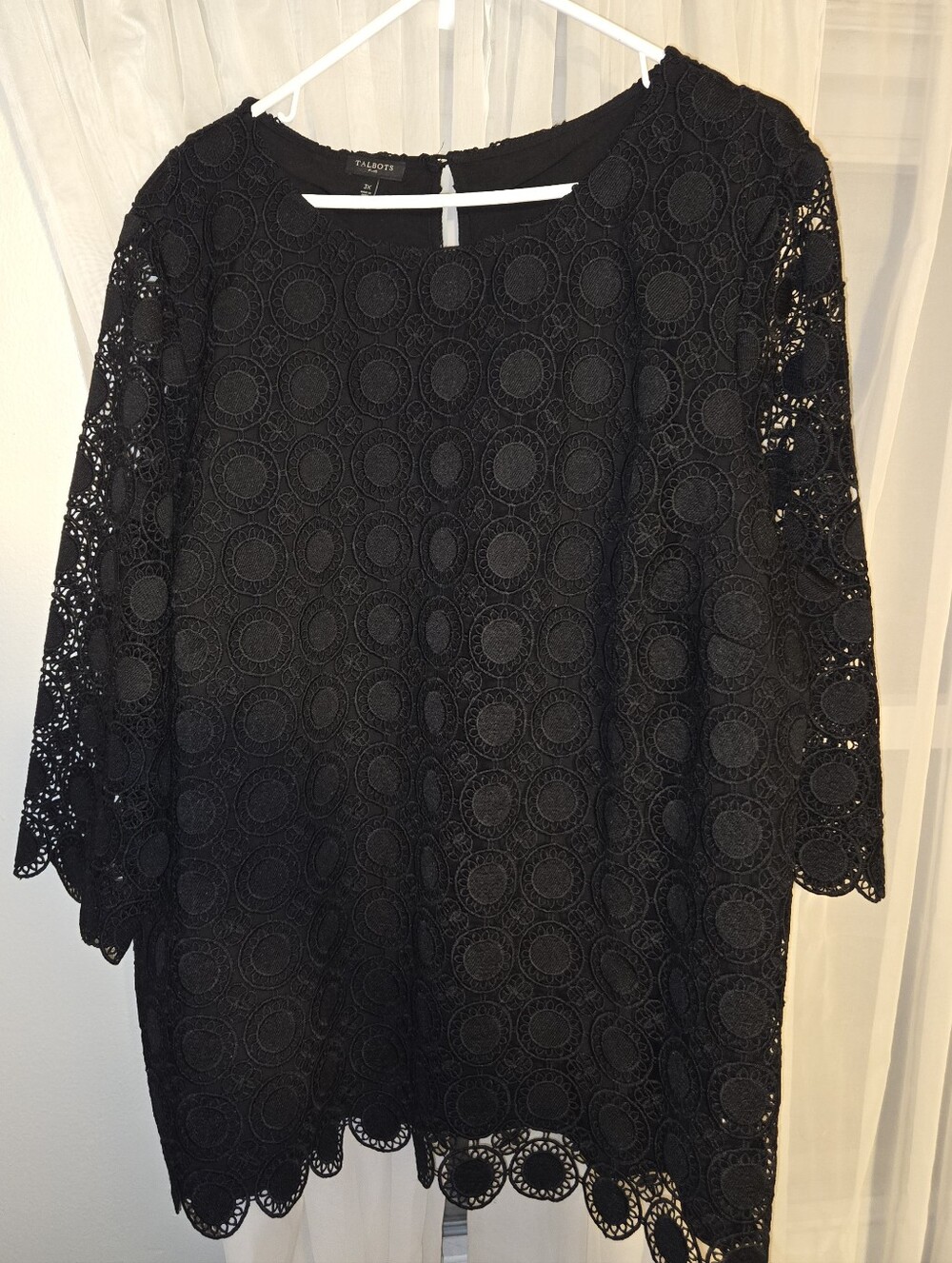 Talbots Black Circular Lace Crochet Tunic Top